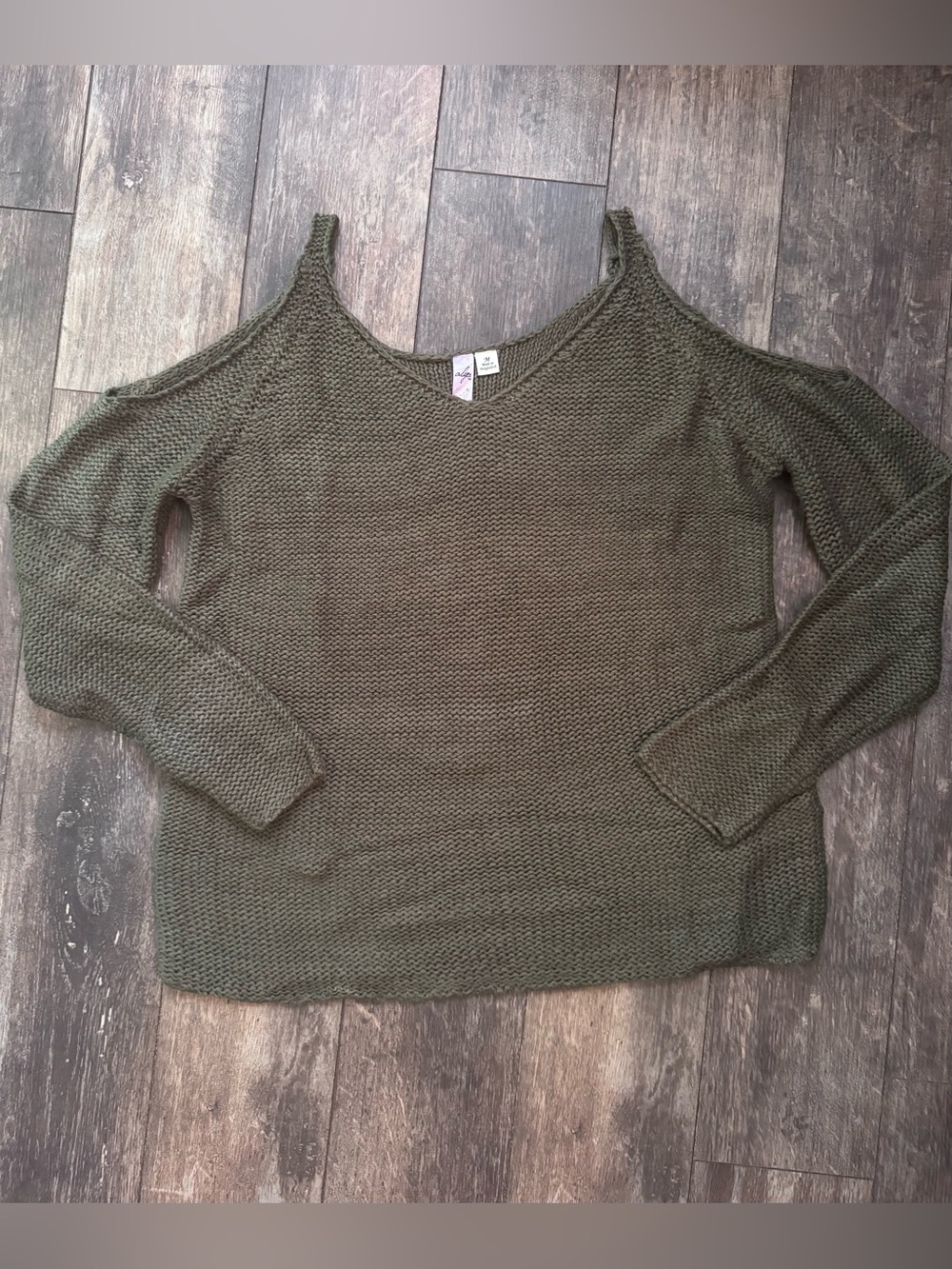 Alya Olive Green Cold-Shoulder Knit Sweater